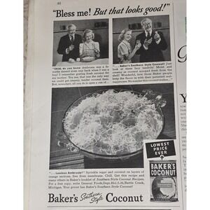 1939 Baker's Southern Style Coconut Advertisement Retro Kitchen Decor